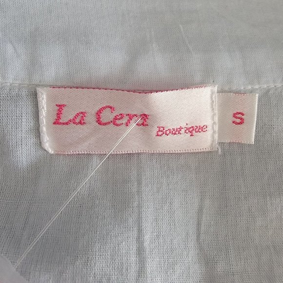 Le Cera Hand Sewed Blue Floral Patchwork Button Beach Cover Up Sheer Tunic Top S - Picture 11 of 15